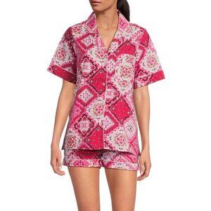 Print Fresh Pajama Two Piece Set Mailbox Pink Top Shirt & Shorts Small NWT $138